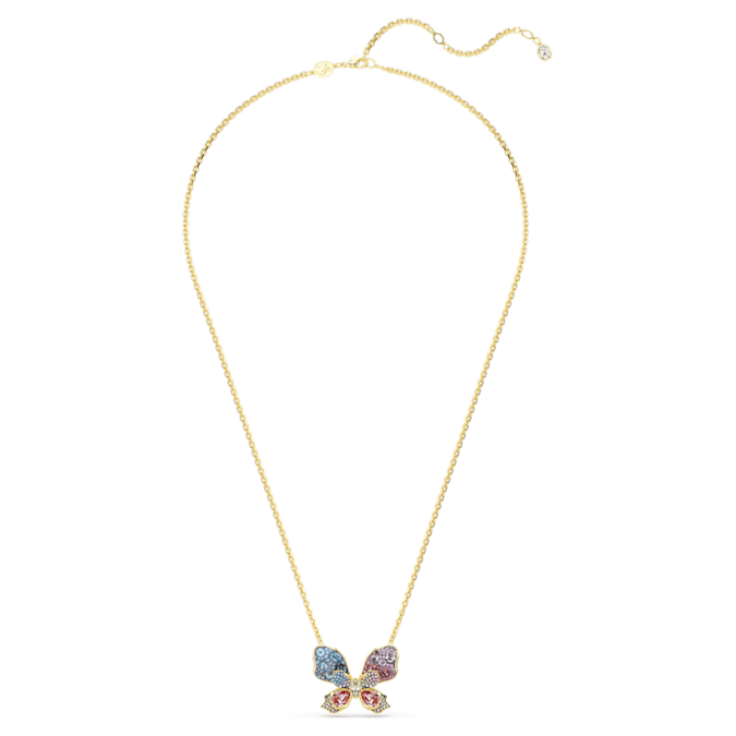Idyllia pendant and brooch Mixed cuts, Pavé, Butterfly, Multicolored, Gold-tone plated