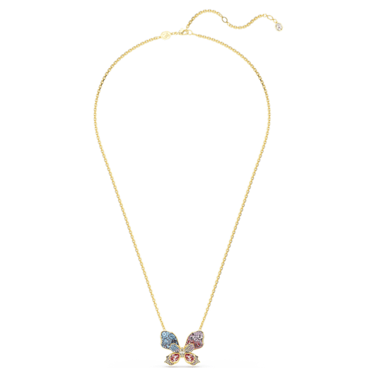 Idyllia pendant and brooch Mixed cuts, Pavé, Butterfly, Multicolored, Gold-tone plated