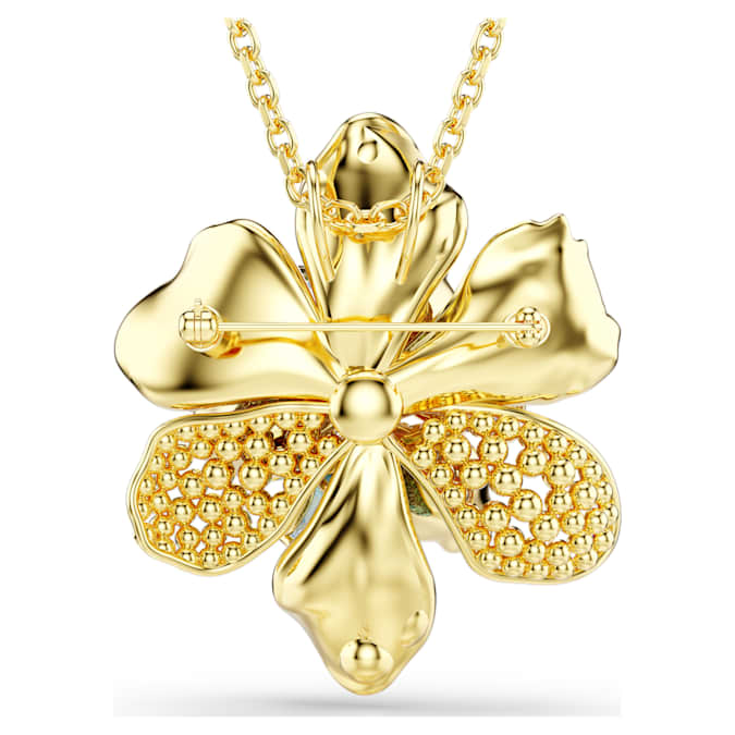 Idyllia pendant and brooch Mixed cuts, Pavé, Flower, Multicolored, Gold-tone plated