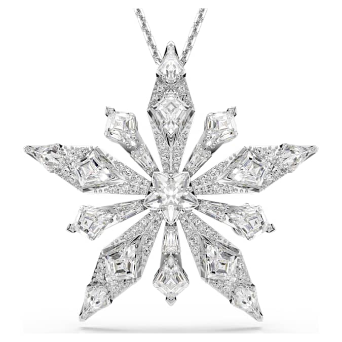 Idyllia pendant and brooch Star, White, Rhodium plated