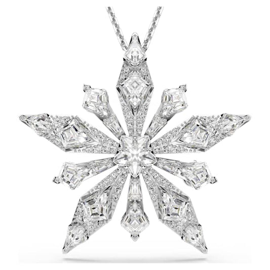 Idyllia pendant and brooch Star, White, Rhodium plated