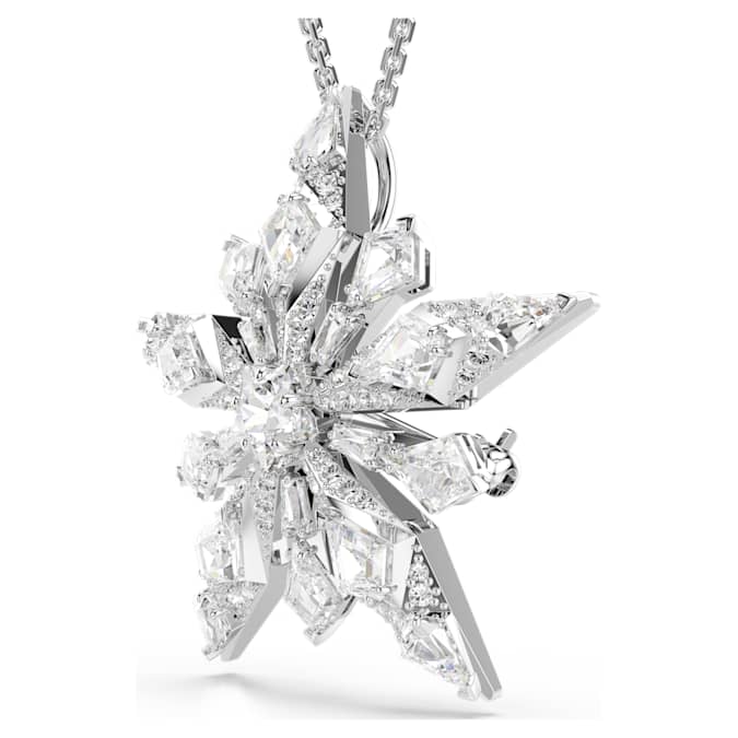 Idyllia pendant and brooch Star, White, Rhodium plated