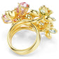 Idyllia ring Mixed cuts, Flower, Multicolored, Gold-tone plated