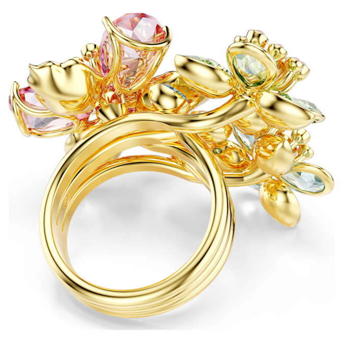 Idyllia ring Mixed cuts, Flower, Multicolored, Gold-tone plated