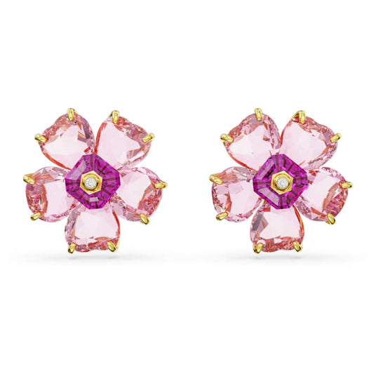 Idyllia stud earrings Flower, Pink, Gold-tone plated