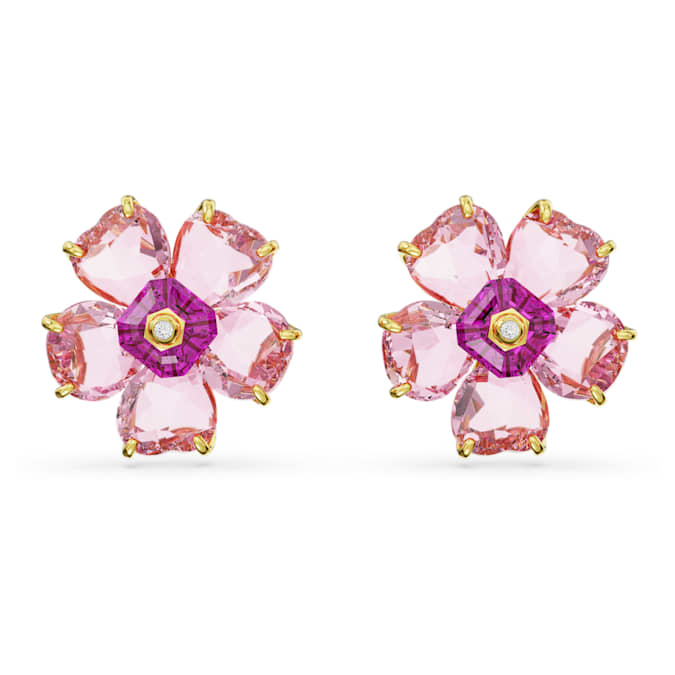 Idyllia stud earrings Flower, Pink, Gold-tone plated