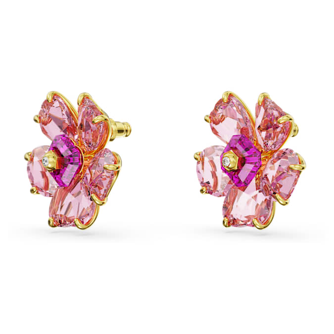 Idyllia stud earrings Flower, Pink, Gold-tone plated