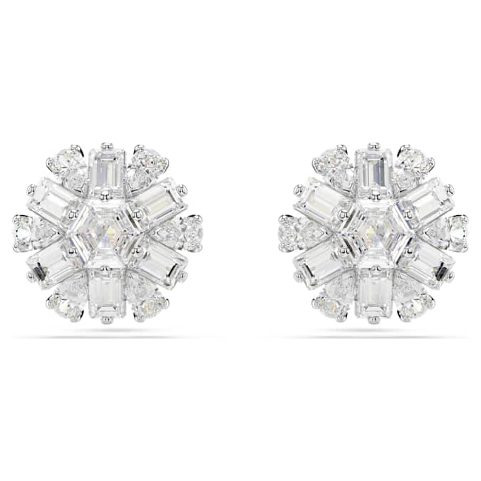 Idyllia stud earrings Mixed cuts, Snowflake, White, Rhodium plated