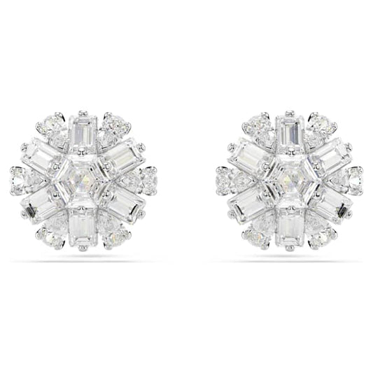 Idyllia stud earrings Mixed cuts, Snowflake, White, Rhodium plated