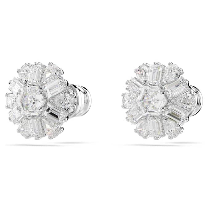 Idyllia stud earrings Mixed cuts, Snowflake, White, Rhodium plated ...