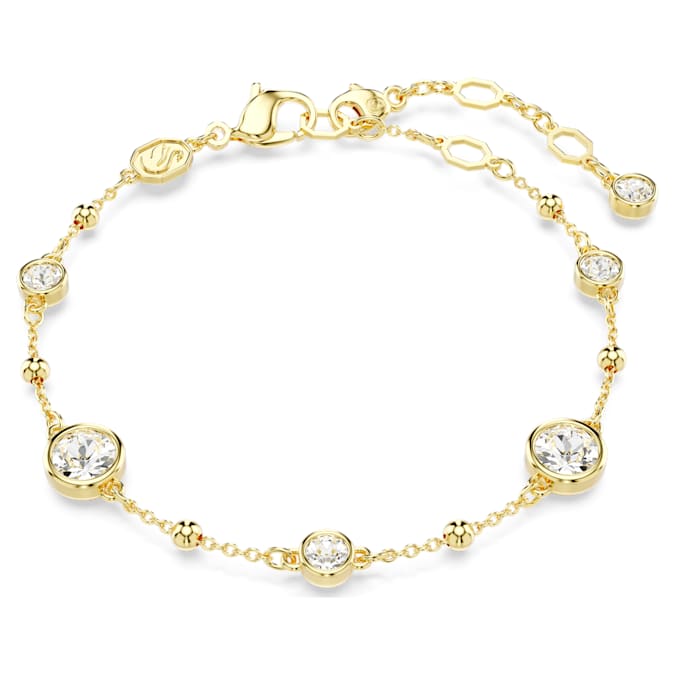 Imber bracelet Round cut, Scattered design, White, Gold-tone plated