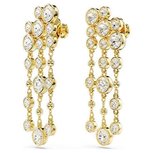Imber drop earrings Round cut, Chandelier, White, Gold-tone plated