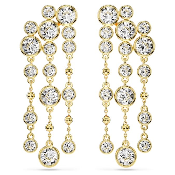 Imber drop earrings Round cut, Chandelier, White, Gold-tone plated