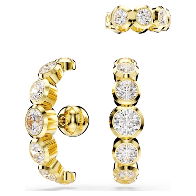Imber ear cuff Set (3), Round cut, White, Gold-tone plated