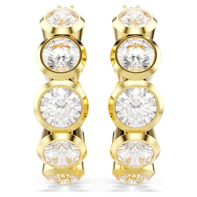 Imber hoop earrings Round cut, White, Gold-tone plated