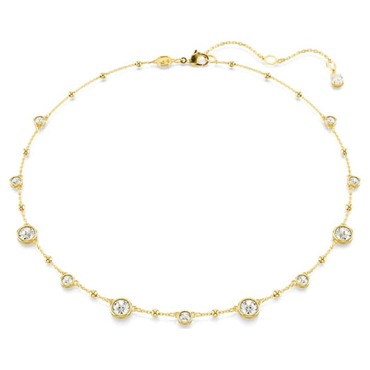 Imber necklace Round cut, Scattered design, White, Gold-tone plated