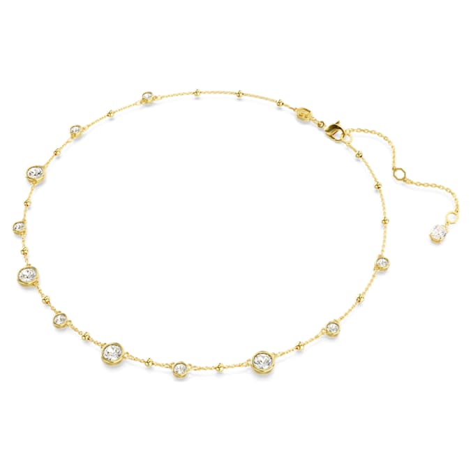 Imber necklace Round cut, Scattered design, White, Gold-tone plated