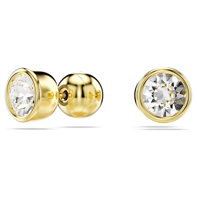 Imber stud earrings Round cut, White, Gold-tone plated