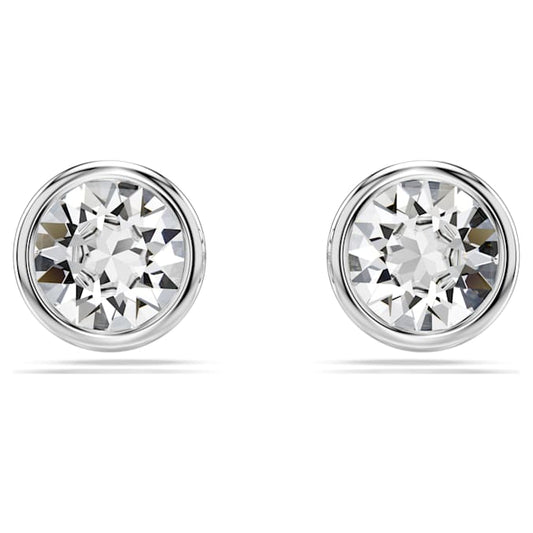 Imber stud earrings Round cut, White, Rhodium plated
