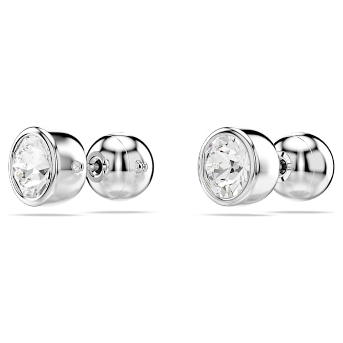 Imber stud earrings Round cut, White, Rhodium plated