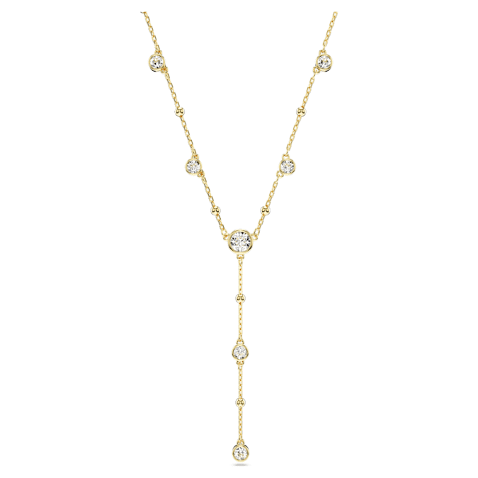 Imber Y necklace Round cut, White, Gold-tone plated