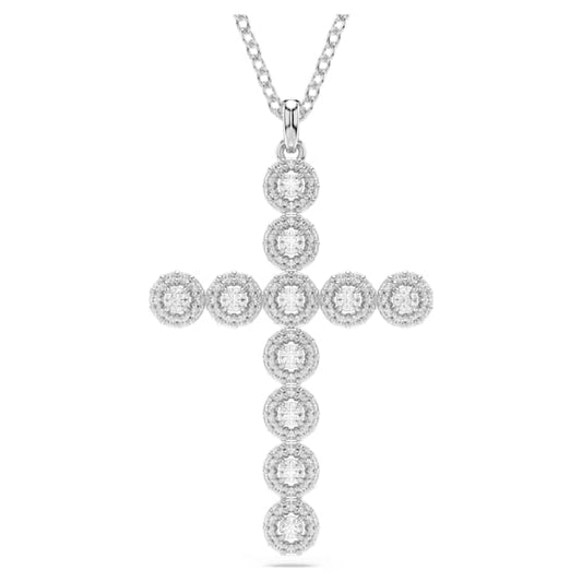 Insigne pendant Mixed cuts, Cross, White, Rhodium plated