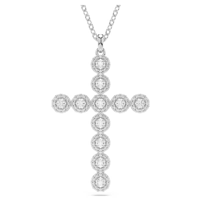 Insigne pendant Mixed cuts, Cross, White, Rhodium plated