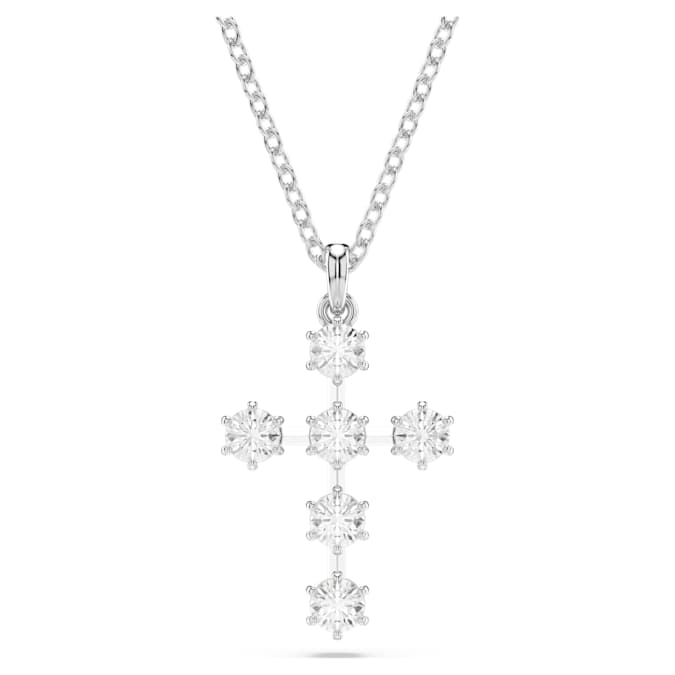 Insigne pendant Round cut, Cross, White, Rhodium plated