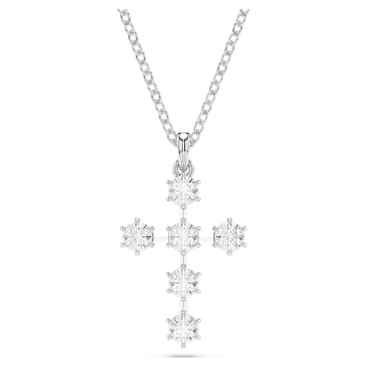 Insigne pendant Round cut, Cross, White, Rhodium plated
