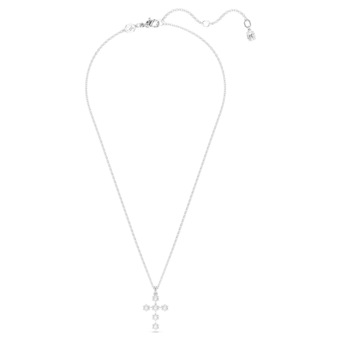 Insigne pendant Round cut, Cross, White, Rhodium plated