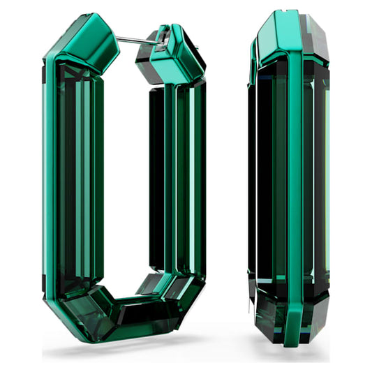 Lucent hoop earrings Statement, Octagon shape, Green