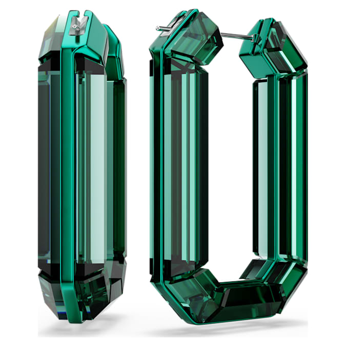 Lucent hoop earrings Statement, Octagon shape, Green