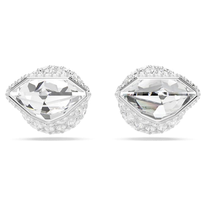 Lucent stud earrings Pavé, Ball, White, Rhodium plated