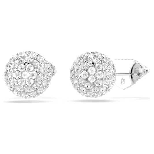 Lucent stud earrings Pavé, Ball, White, Rhodium plated