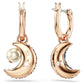 Luna drop earrings Crystal pearl, Asymmetrical design, Moon, Multicolored, Rose gold-tone plated
