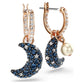 Luna drop earrings Crystal pearl, Asymmetrical design, Moon, Multicolored, Rose gold-tone plated