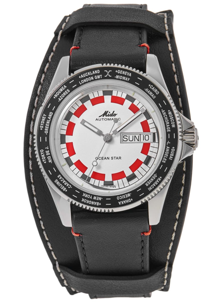 Mido Ocean Star Tribute Worldtimer Silver Dial Leather Strap