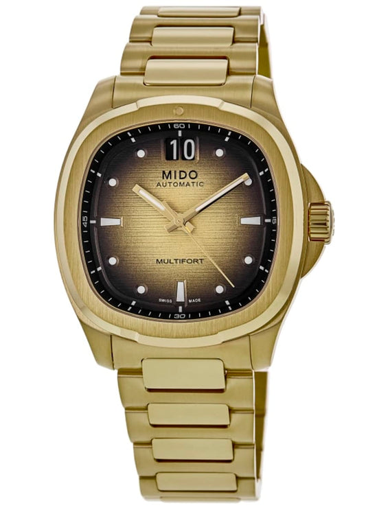 Mido Multifort TV Big Date Champagne Dial Yellow Gold PVD Bracelet