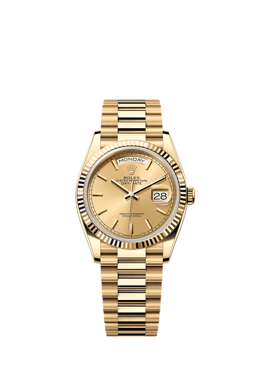 Rolex Day-Date 36mm Champagne Dial Stainless Steel President Bracelet 128238