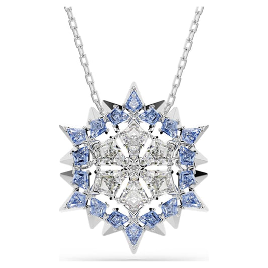Magic pendant and brooch Snowflake, Blue, Rhodium plated