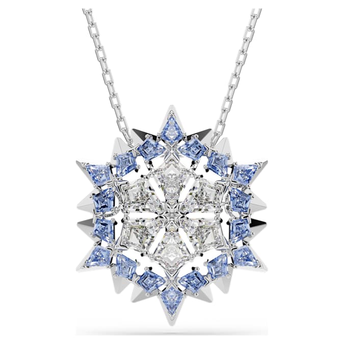 Magic pendant and brooch Snowflake, Blue, Rhodium plated
