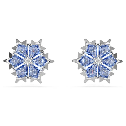 Magic stud earrings Snowflake, Blue, Rhodium plated