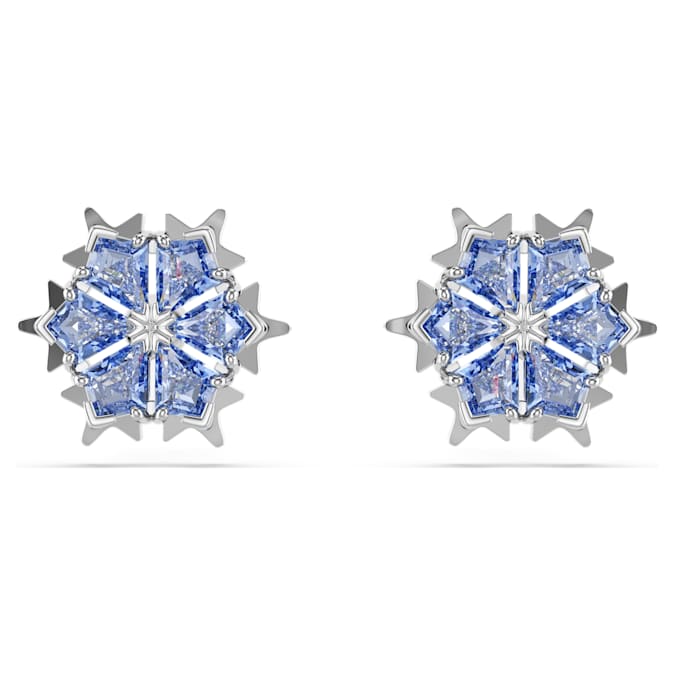 Magic stud earrings Snowflake, Blue, Rhodium plated