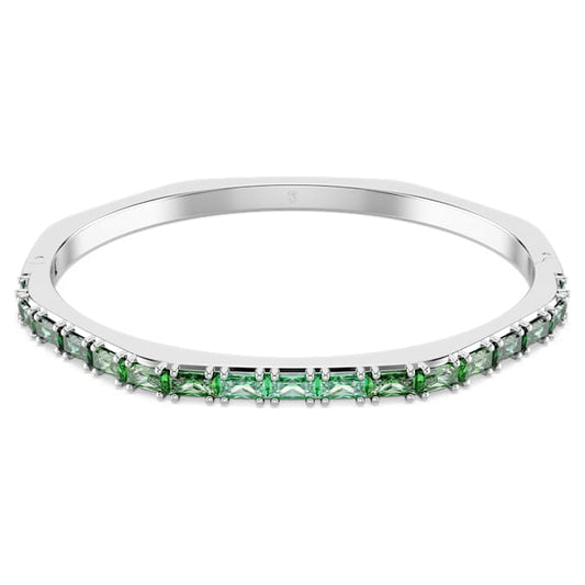 Matrix bangle Baguette cut, Octagon shape, Green, Rhodium plated