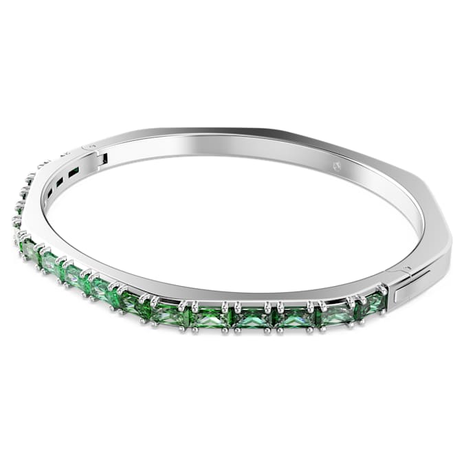 Matrix bangle Baguette cut, Octagon shape, Green, Rhodium plated