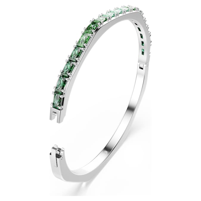 Matrix bangle Baguette cut, Octagon shape, Green, Rhodium plated