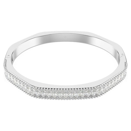Matrix bangle Baguette cut, Octagon shape, White, Rhodium plated