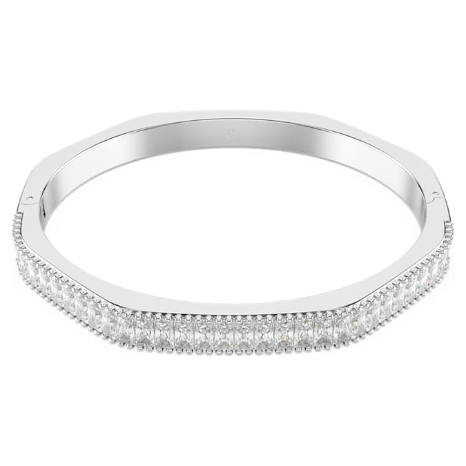 Matrix bangle Baguette cut, Octagon shape, White, Rhodium plated