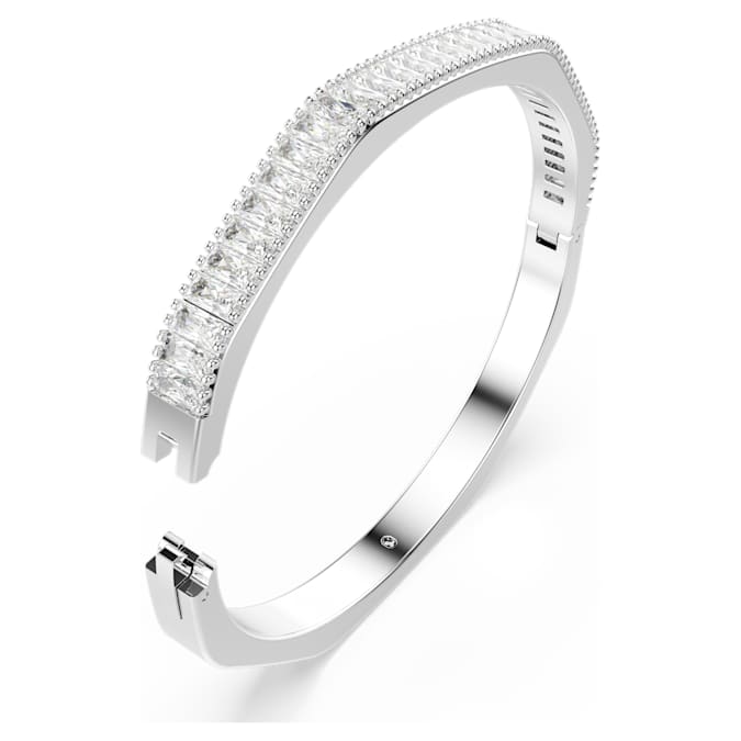 Matrix bangle Baguette cut, Octagon shape, White, Rhodium plated