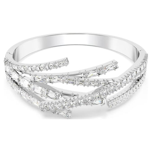 Matrix bangle Mixed cuts, White, Rhodium plated